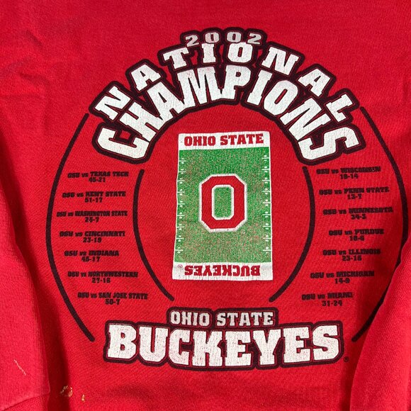 Y2K Champions Ohio State Buckeyes Sweatshirt Extra Large Red Thrashed Crewneck - Picture 6 of 16